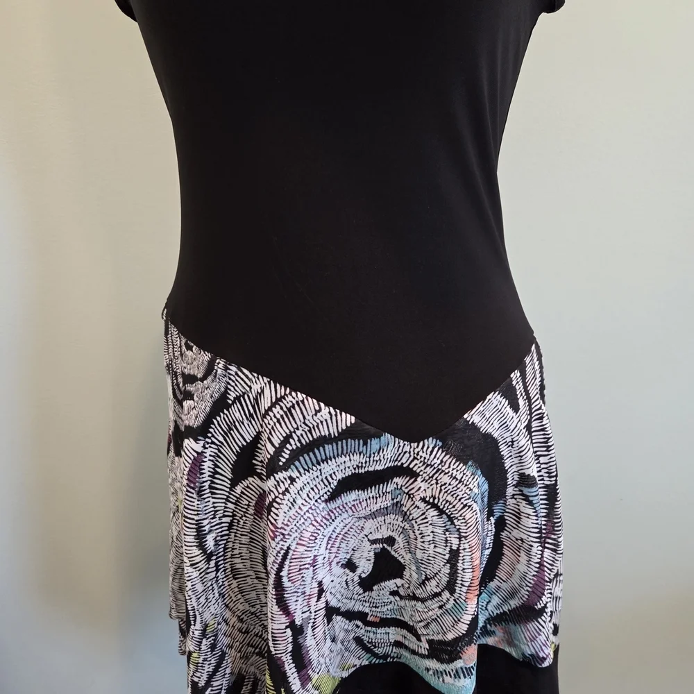 MSK Black With Multi Colored Dress Sleeveless Size Medium Asymmetrical